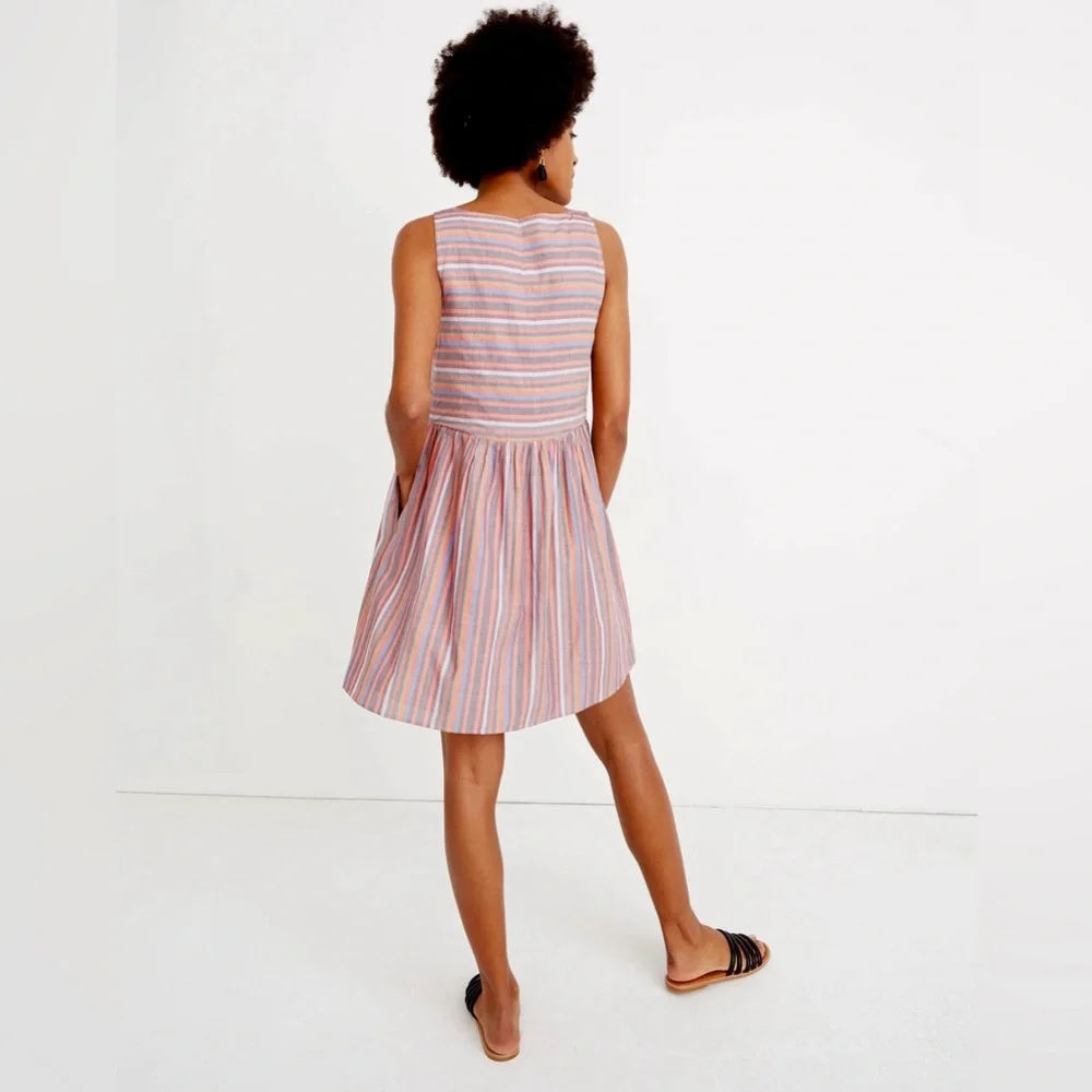MADEWELL Scoopneck Tank Mini Dress‎ in Rainbow Stripe Women’s Size Small